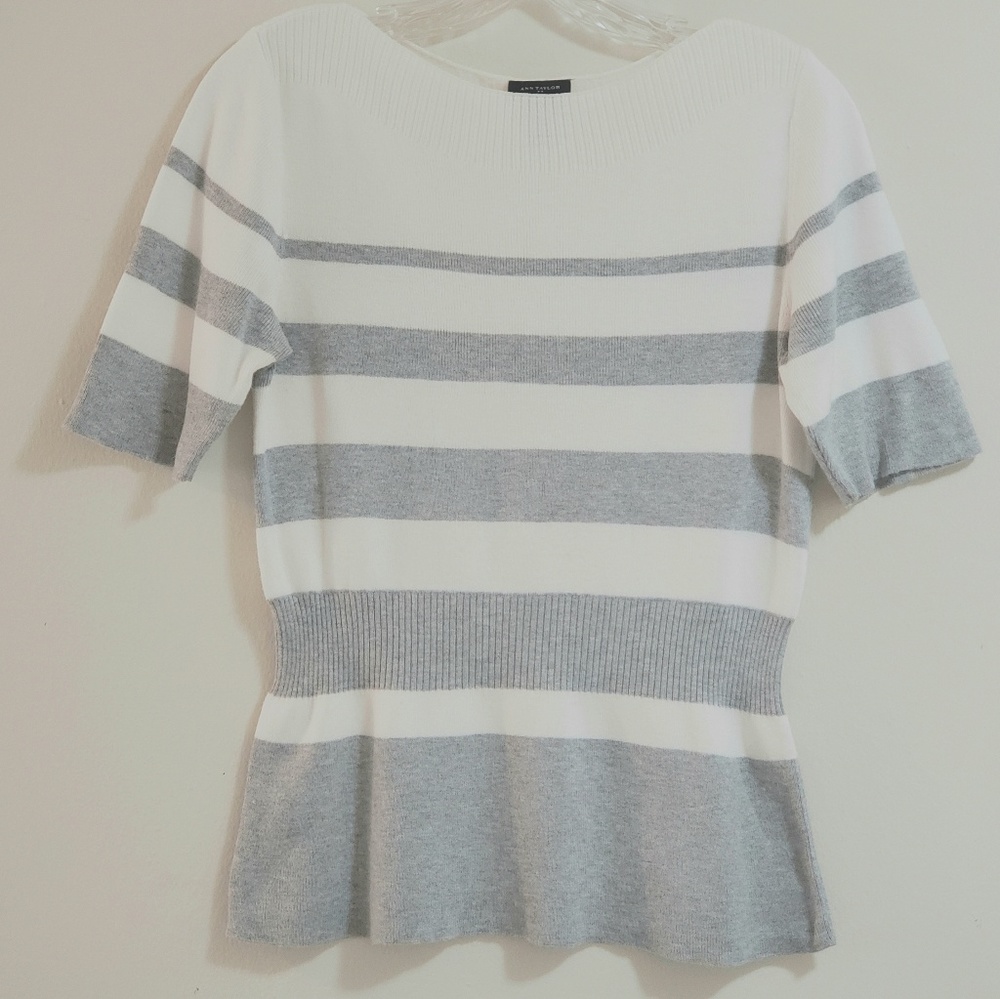 Ann Taylor Sweater, Grey/White, Sz S - Picture 1 of 5